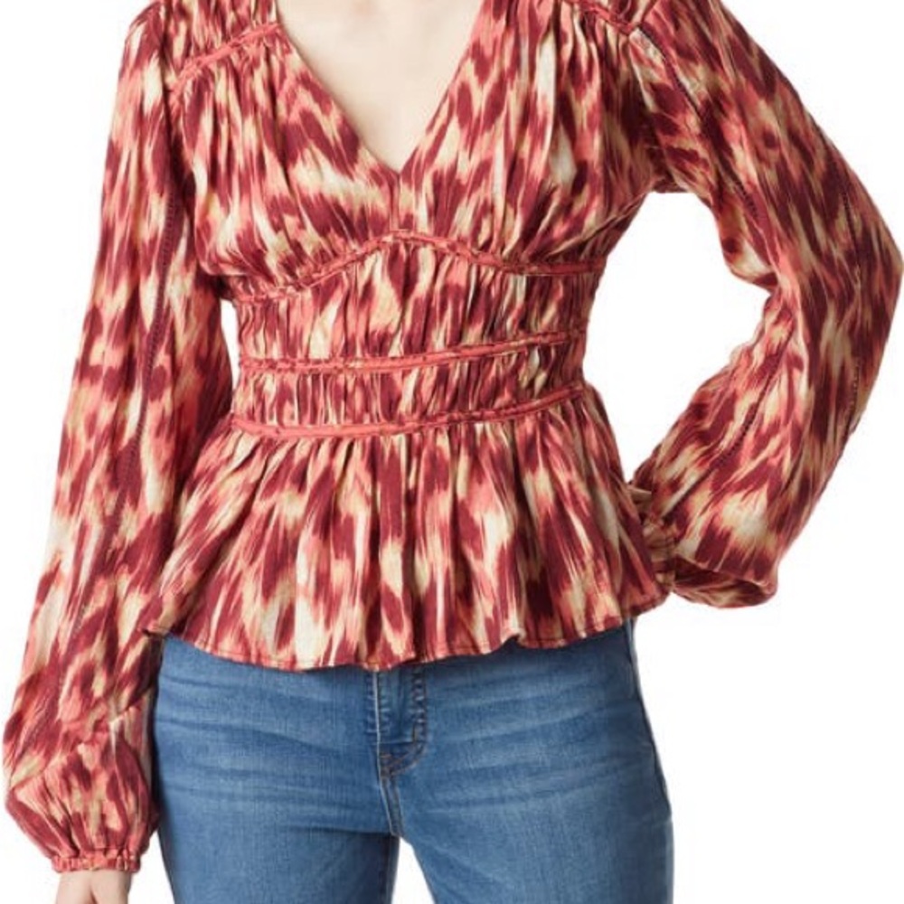 Sam Edelman Red and White Peplum Blouse